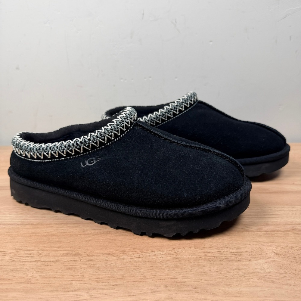UGG Tasman II Women's Size 6 Black 1174470 Suede Shearling Sheepskin Slip On EUC